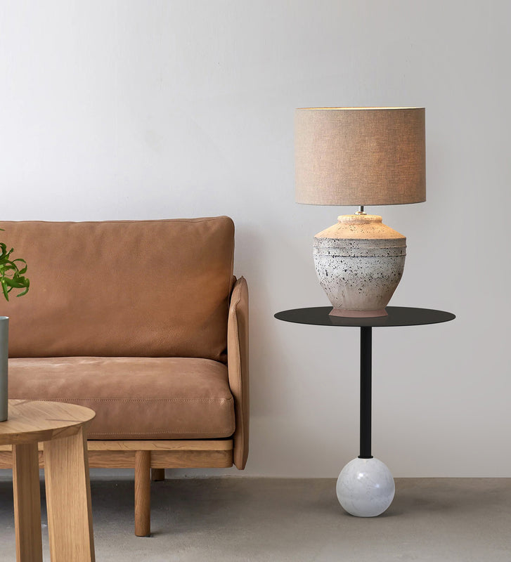 Emmy Metal Side Table With Round Marble Base - Black