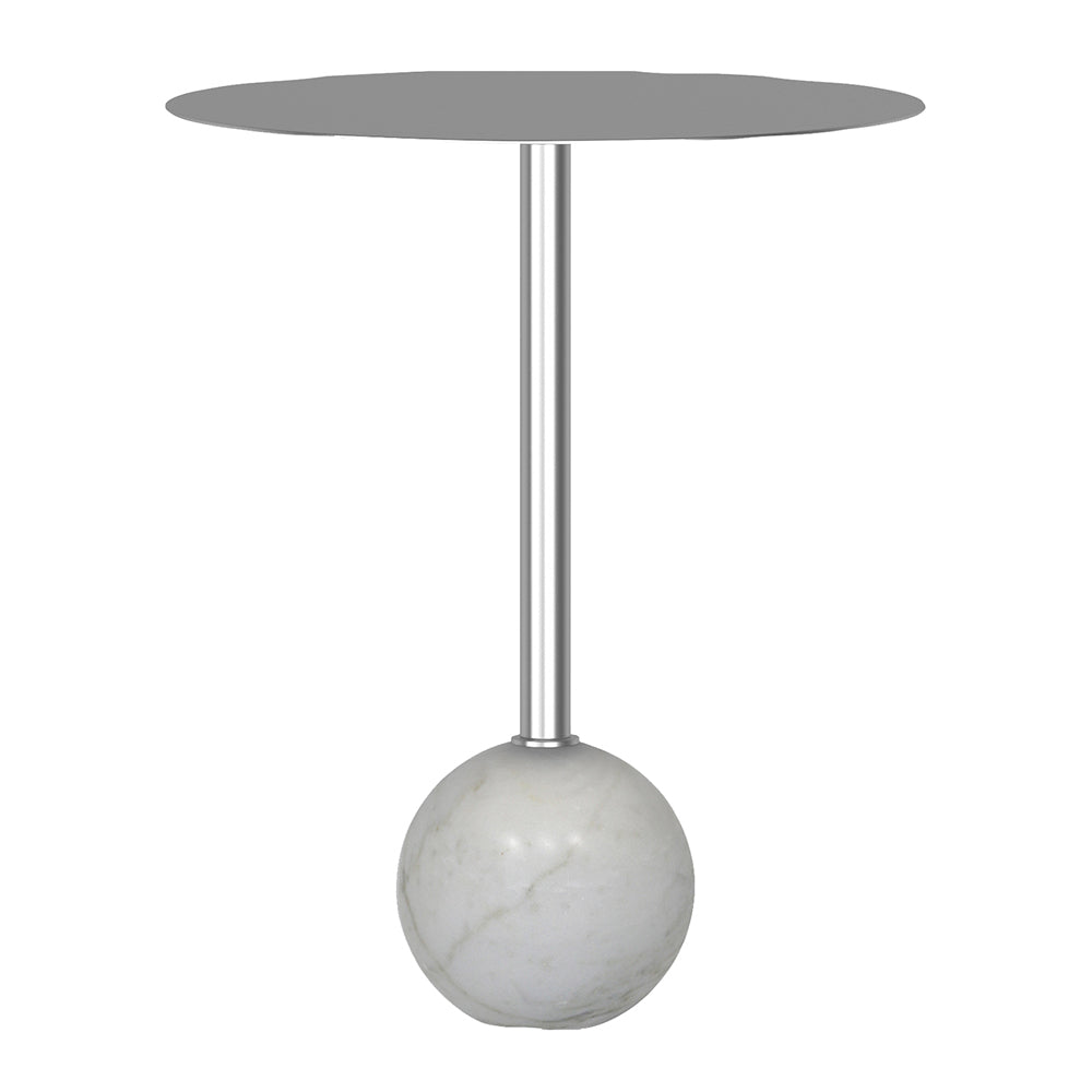 Emmy Metal Side Table With Round Marble Base - Silver
