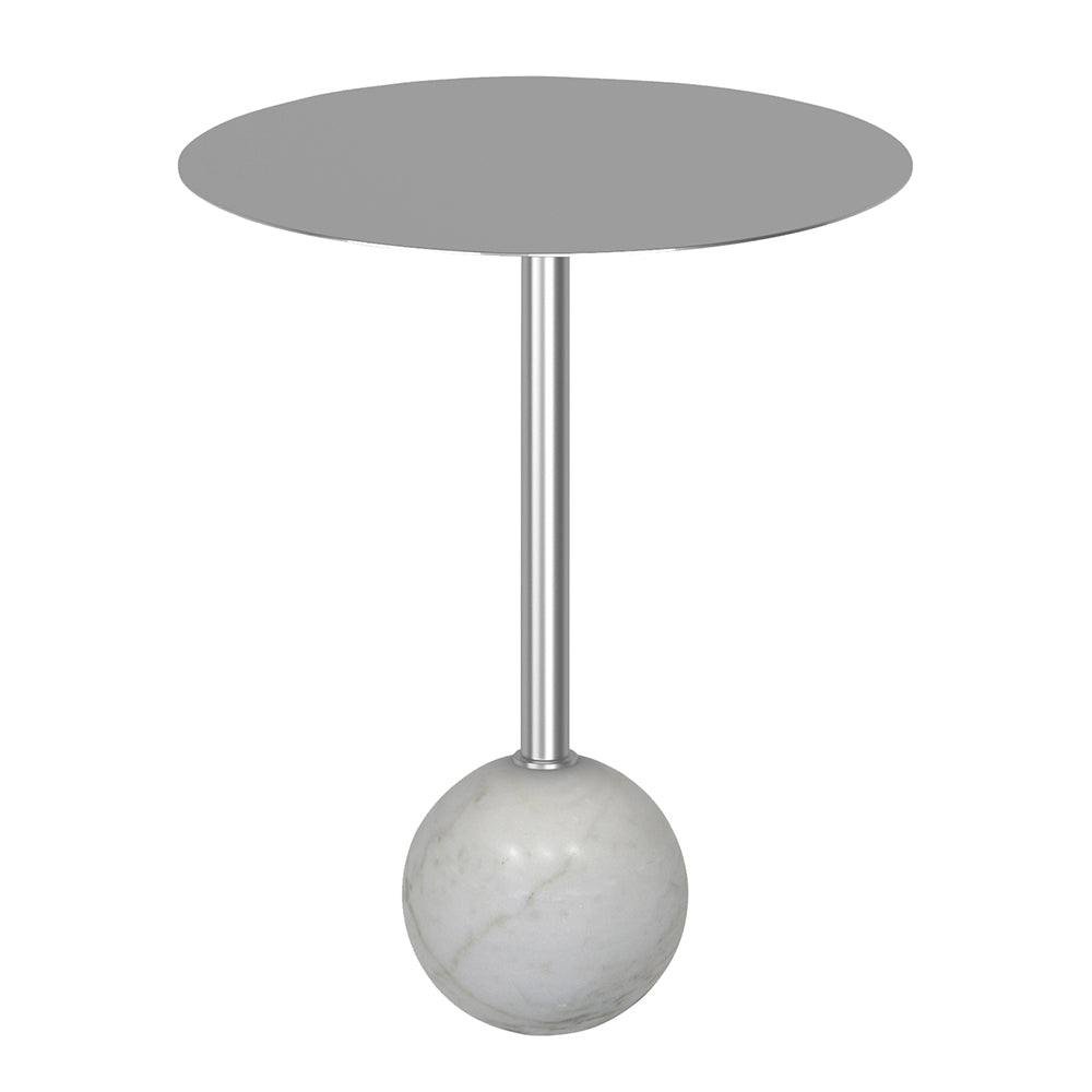 Emmy Metal Side Table With Round Marble Base - Silver