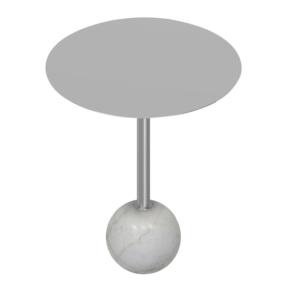 Emmy Metal Side Table With Round Marble Base - Silver