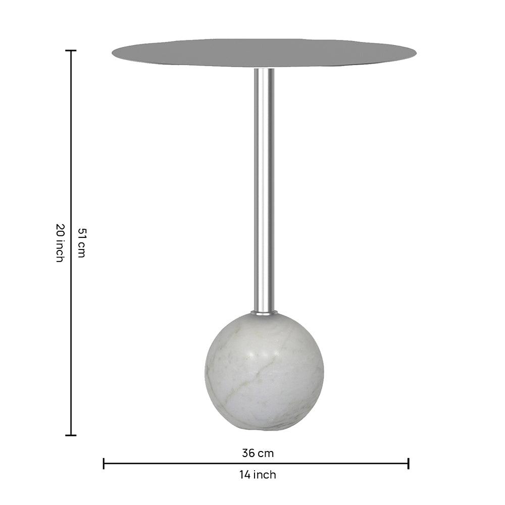 Emmy Metal Side Table With Round Marble Base - Silver