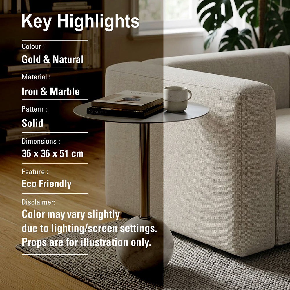 Emmy Metal Side Table With Round Marble Base - Silver