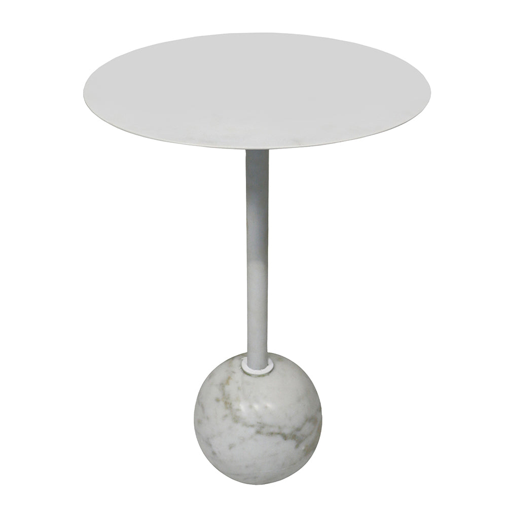 Emmy Metal Side Table With Round Marble Base - White