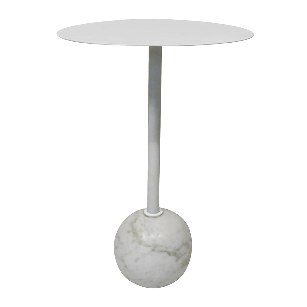 Emmy Metal Side Table With Round Marble Base - White