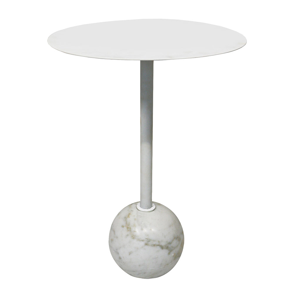 Emmy Metal Side Table With Round Marble Base - White