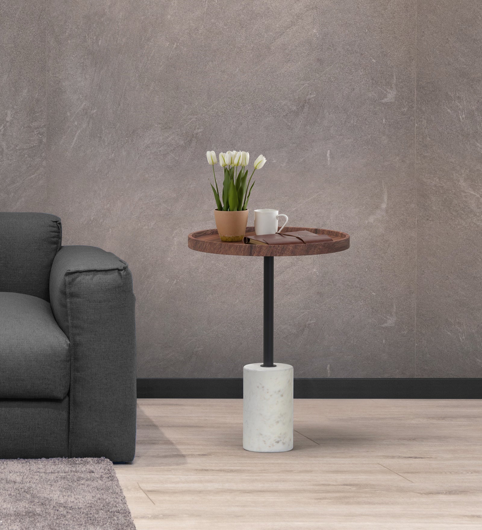Riso Metal,Wood & Marble Round Side Table For Indoor, Outdoor, Home And Office