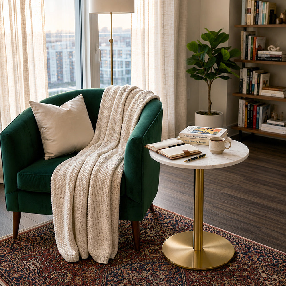 Ally Metal Side Table With Marble Top - Gold