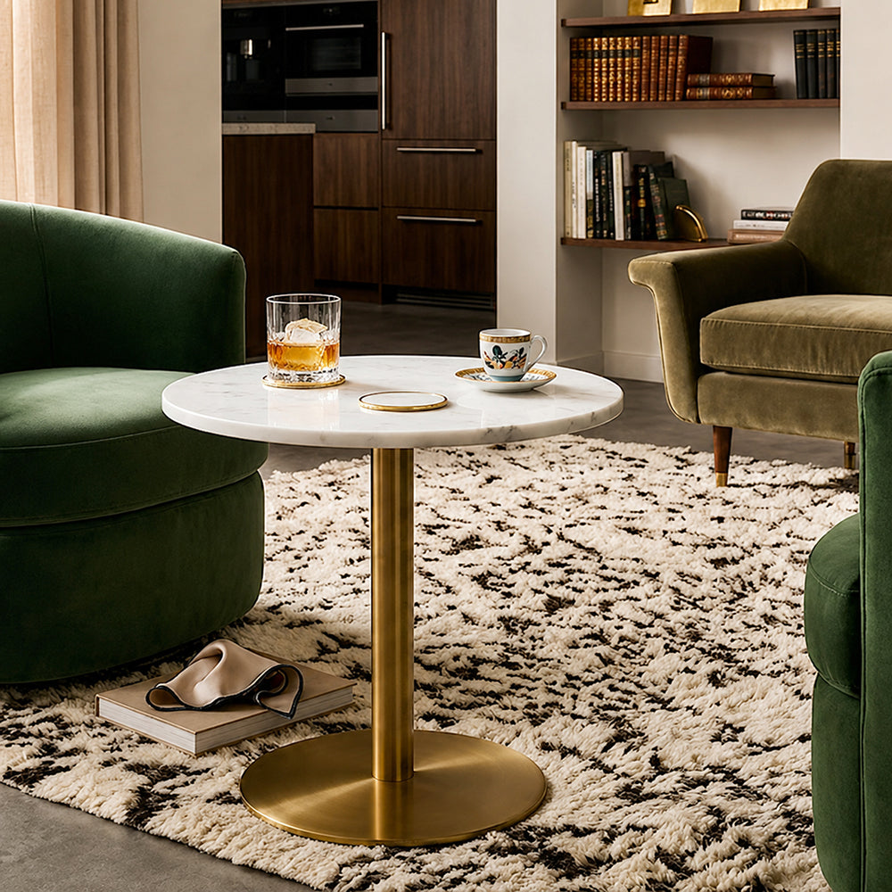 Ally Metal Side Table With Marble Top - Gold