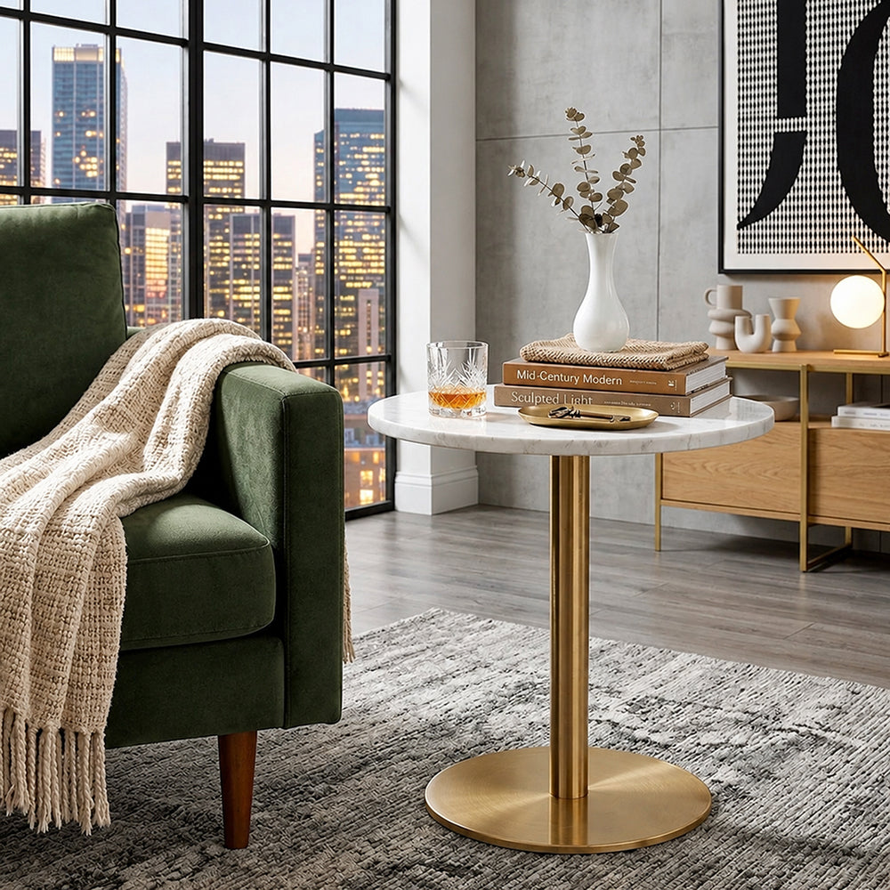 Ally Metal Side Table With Marble Top - Gold