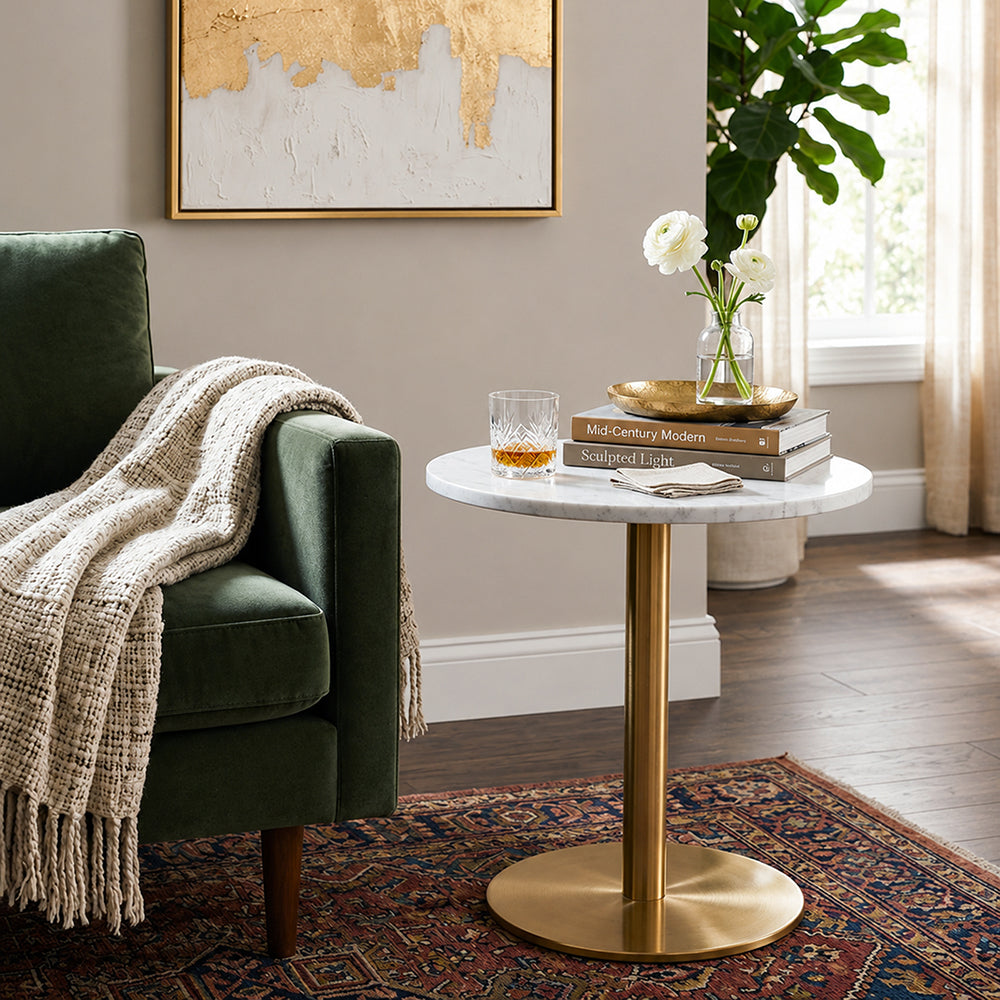 Ally Metal Side Table With Marble Top - Gold