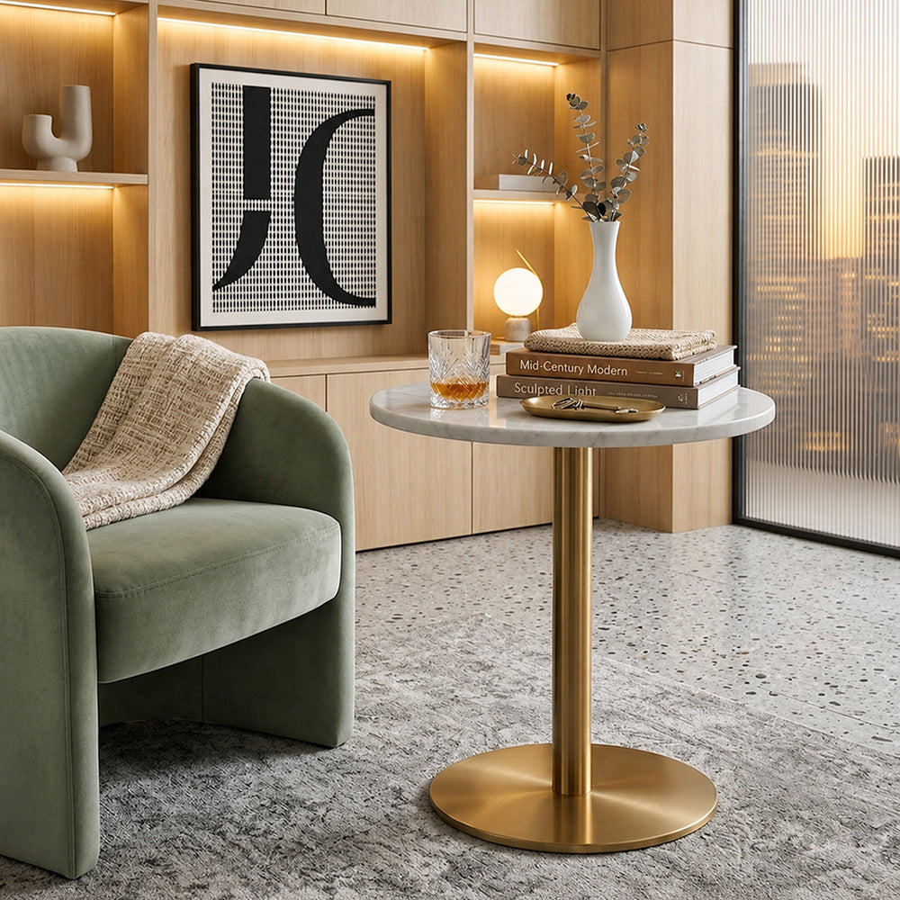 Ally Metal Side Table With Marble Top - Gold