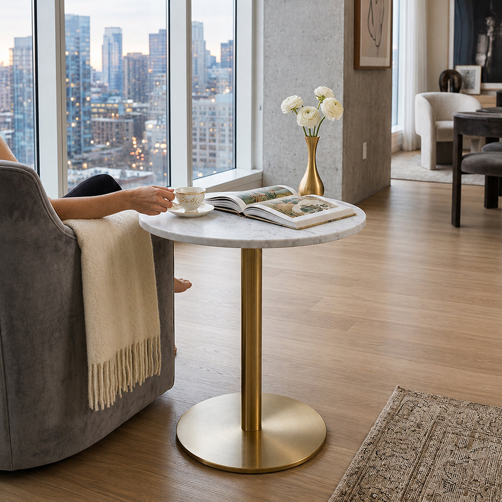 Ally Metal Side Table With Marble Top - Gold