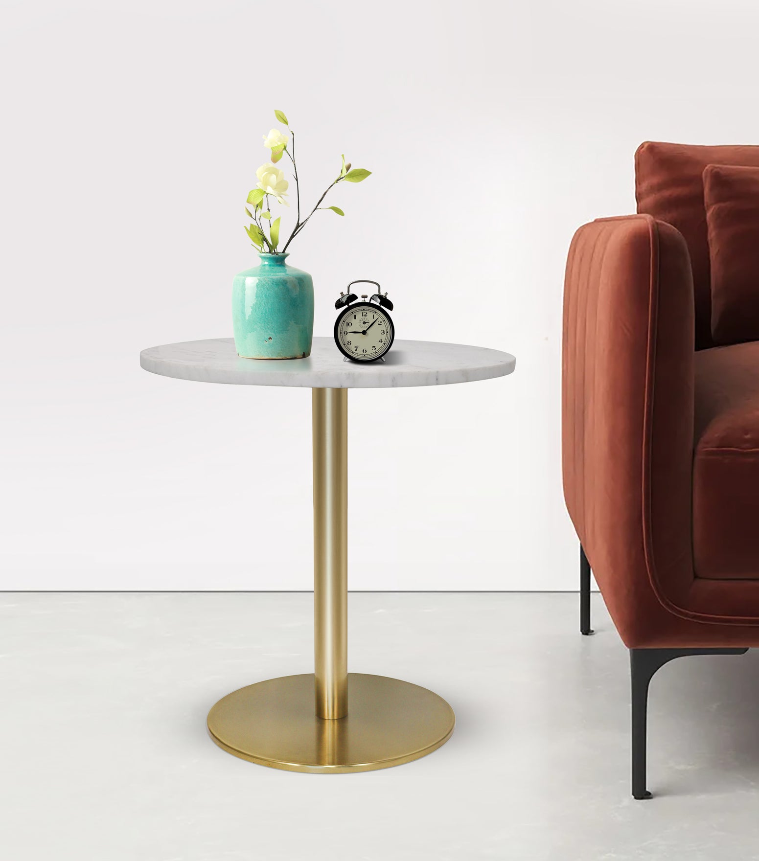 Ally Metal With Marble Top Side Table For Indoor, Outdoor, Home And Office, Gold