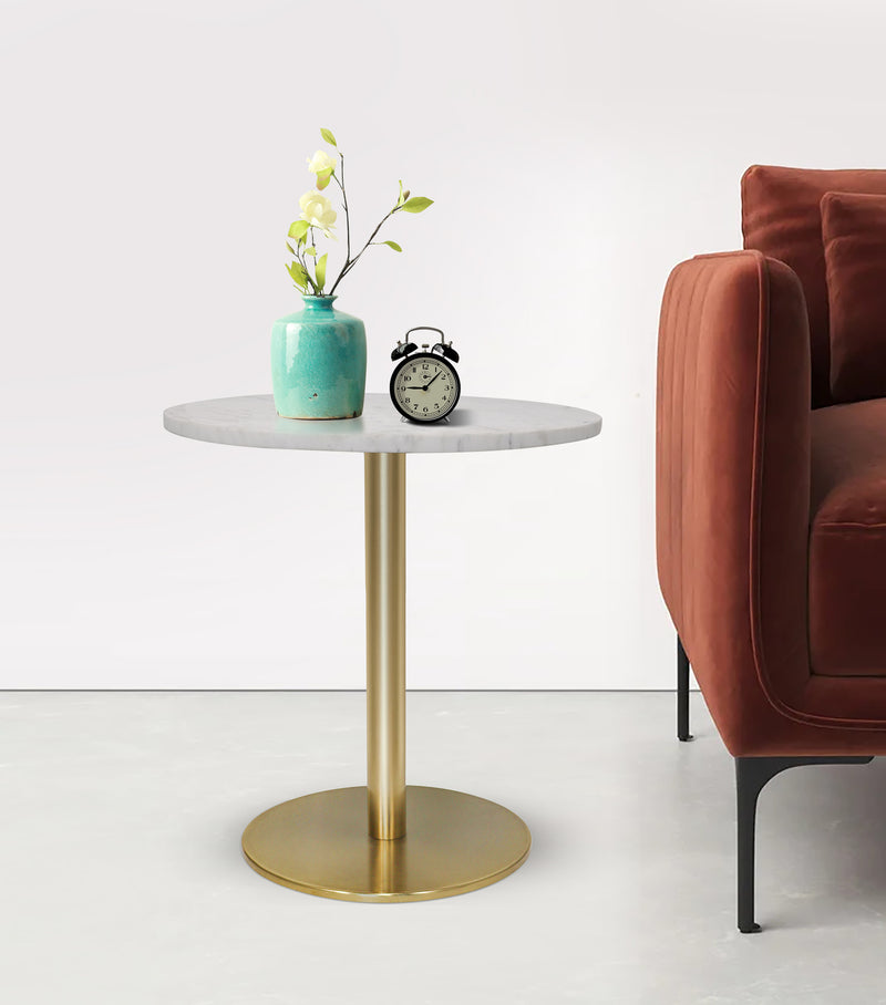 Ally Metal With Marble Top Side Table For Indoor, Outdoor, Home And Office, Gold