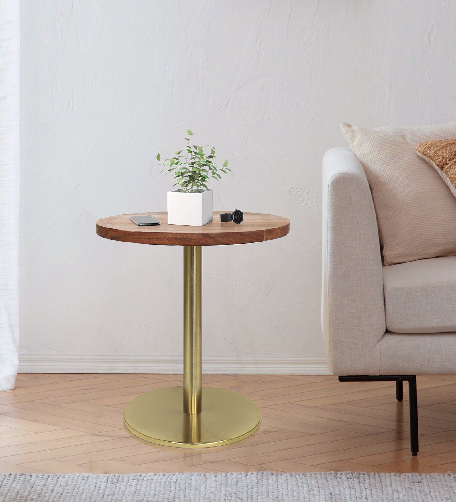 Ally Metal With Wooden Top Side Table For Indoor, Outdoor, Home And Office, Gold