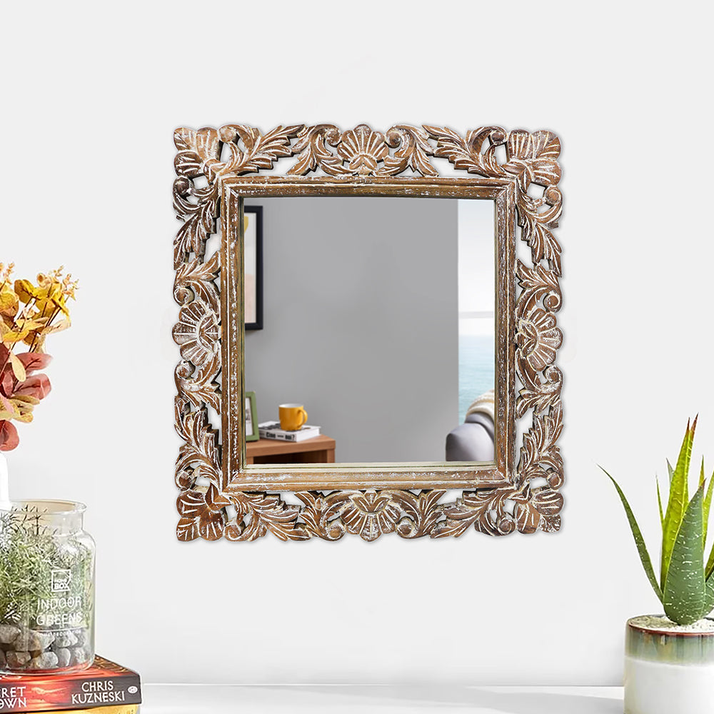Decorative Hanging Mirror With Wooden Frame For Bathroom Wall Décor And Living Room