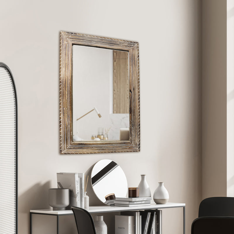 Decorative Wall Mirror With Wooden Frame For Bathroom Wall Decor And Living Room