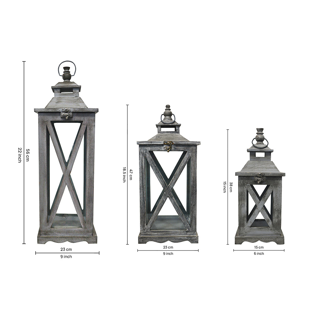 Buy 2 Get 1 Free: Buy Pack Of 2 Square Mango Wood Lantern And Get Small Lantern Free