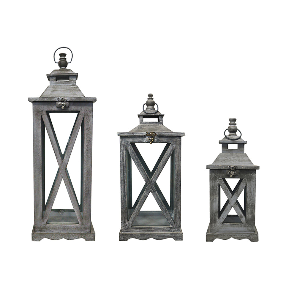 Pack Of 3 Square Mango Wood Lantern For Home Decor