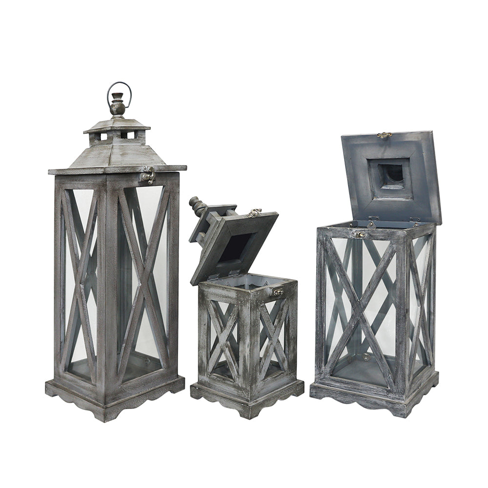 Buy 2 Get 1 Free: Buy Pack Of 2 Square Mango Wood Lantern And Get Small Lantern Free