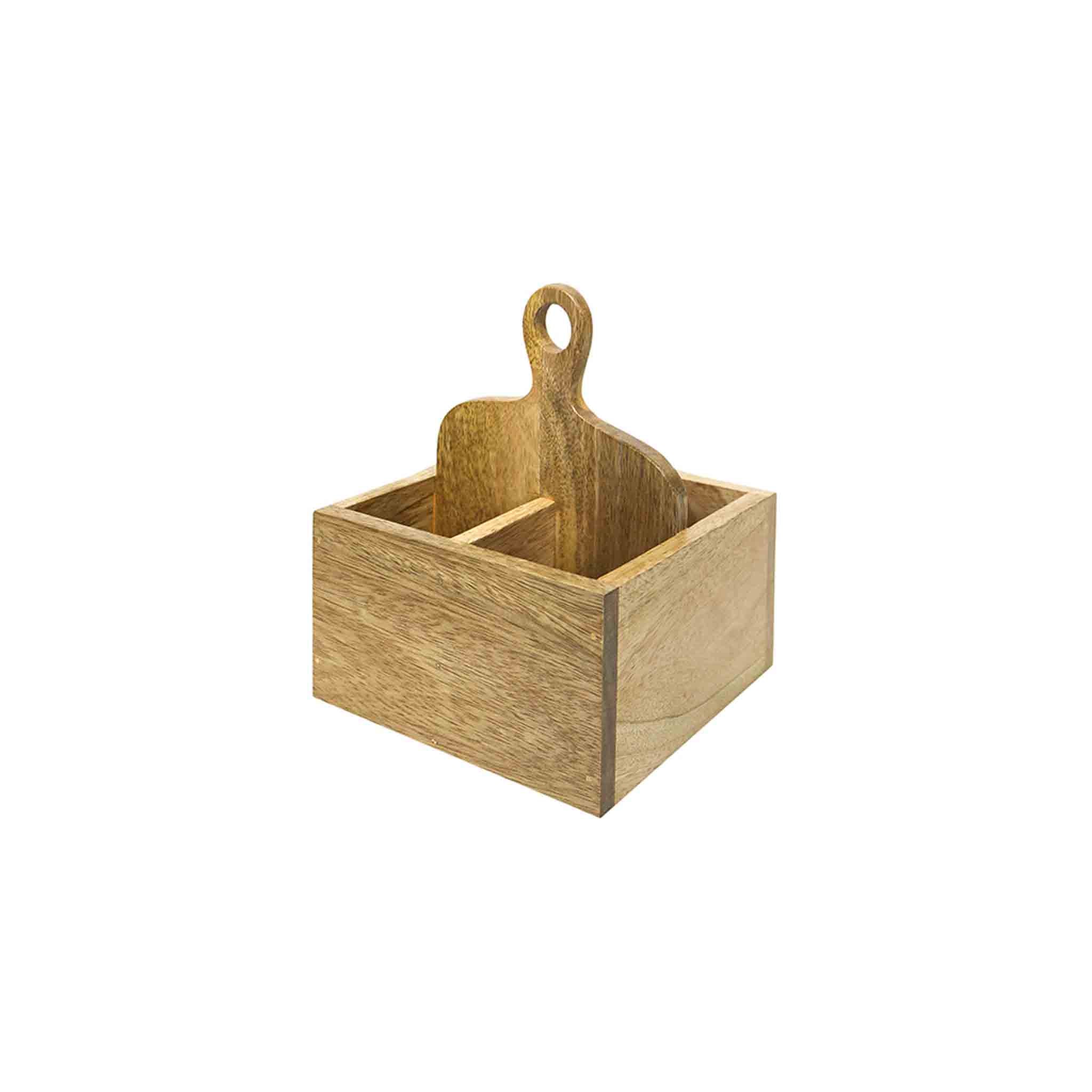 Wooden Cutlery Holder With Metal Handle For Dining Room, Kitchen And Desk