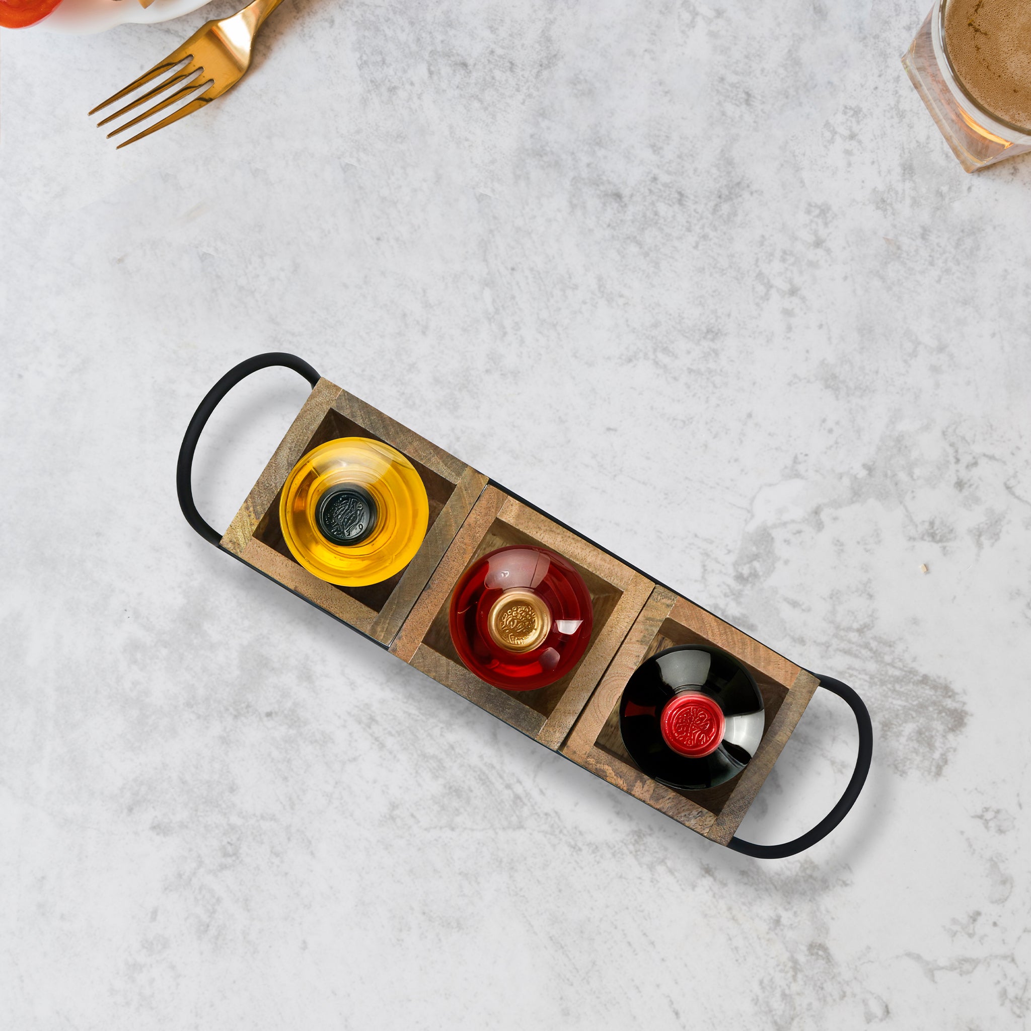 Wooden Cutlery Holder With Metal Handle For Dining Room, Kitchen And Desk