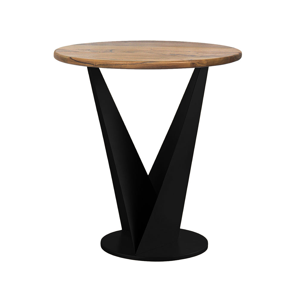 Flare Metal Side Table With Wooden Top - Black