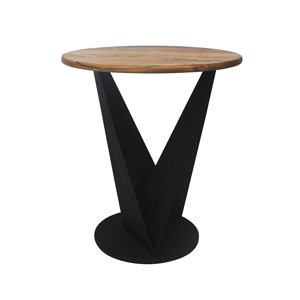 Flare Metal Side Table With Wooden Top - Black