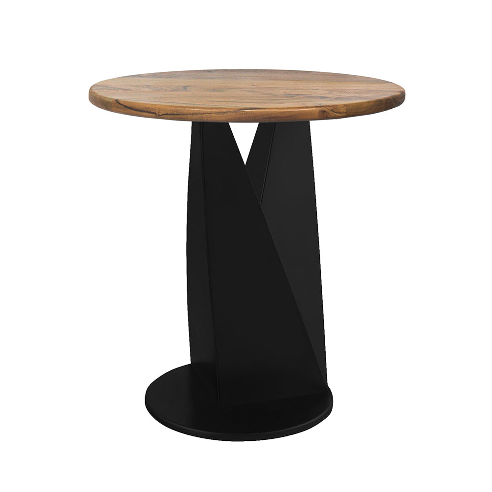 Flare Metal Side Table With Wooden Top - Black