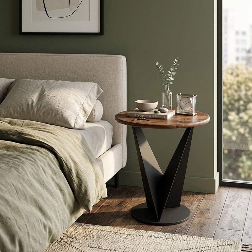 Flare Metal Side Table With Wooden Top - Black