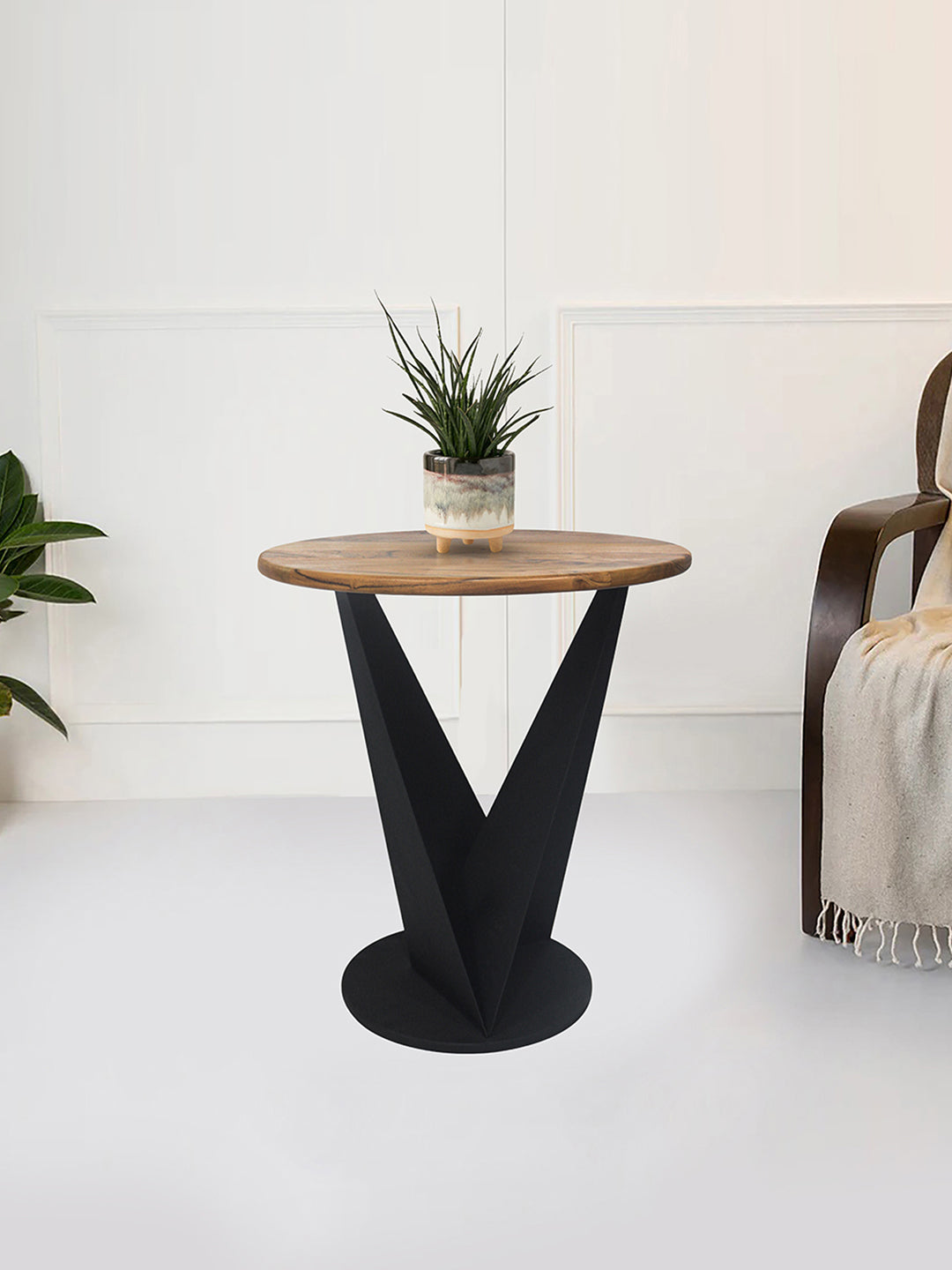 Iron Side Table with wooden Top For Home, Kitchen, Living Room And Office