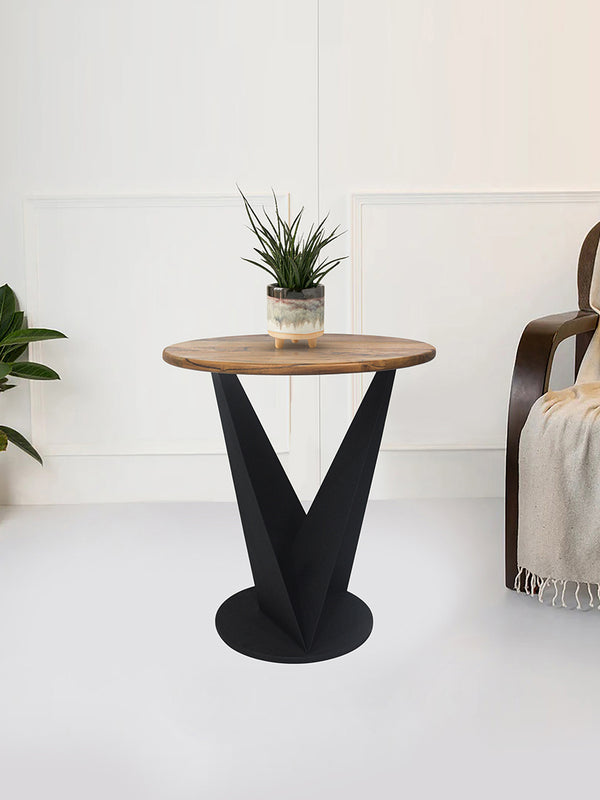 Flare Metal Side Table With Wooden Top - Black