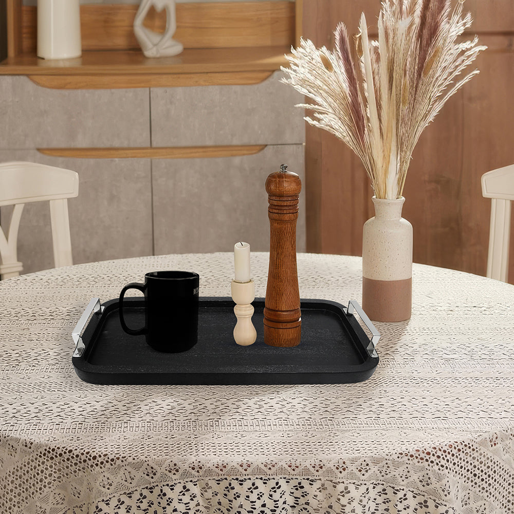 Wooden Serving Tray With Metal Handle