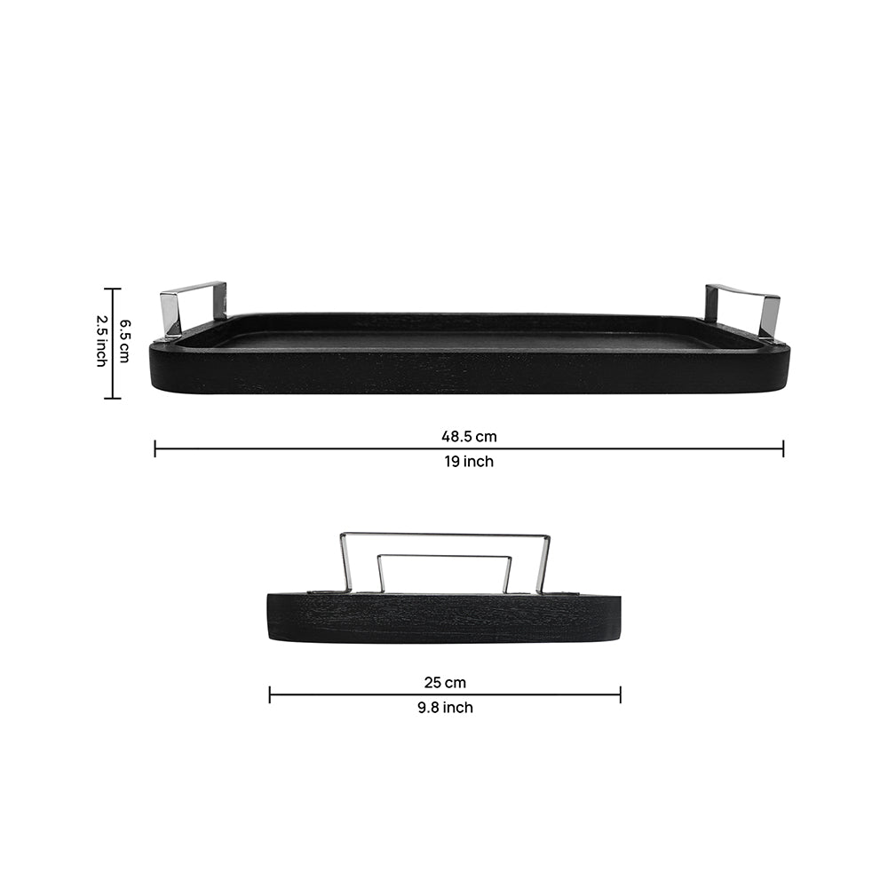 Wooden Serving Tray With Metal Handle