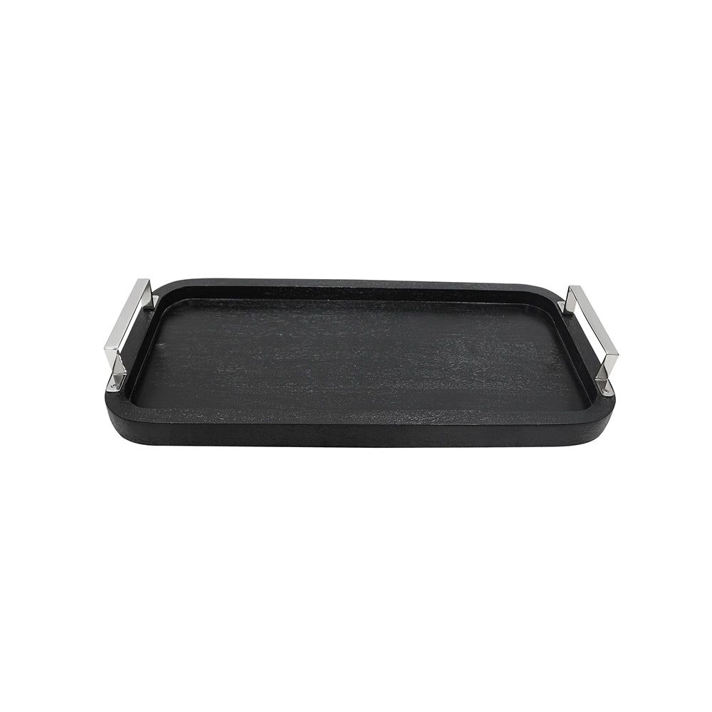 Wooden Serving Tray With Metal Handle