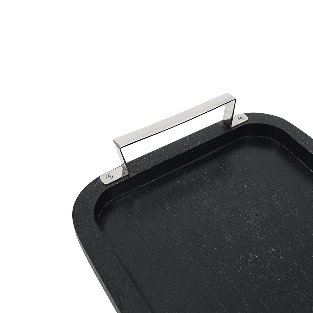 Wooden Serving Tray With Metal Handle