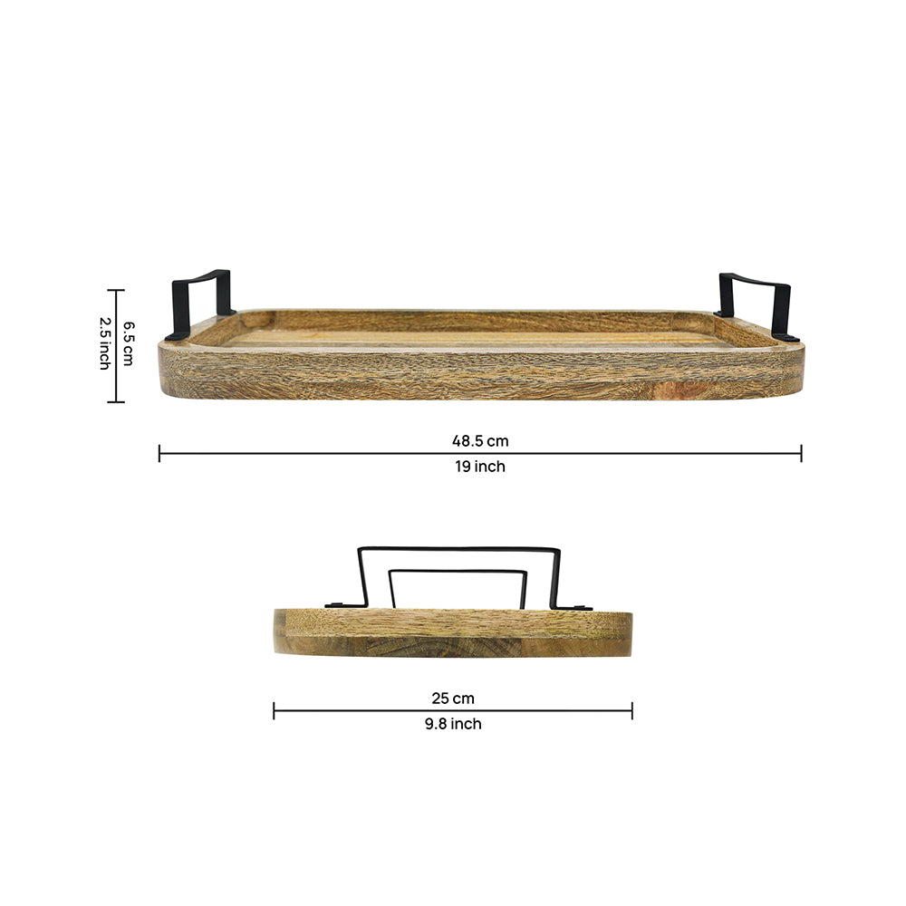 Wooden Serving Tray With Metal Handle