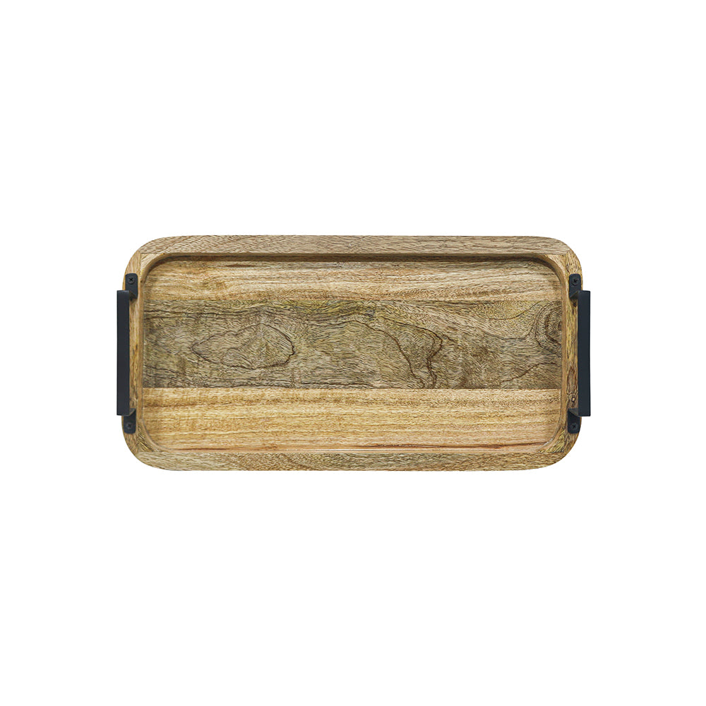 Wooden Serving Tray With Metal Handle
