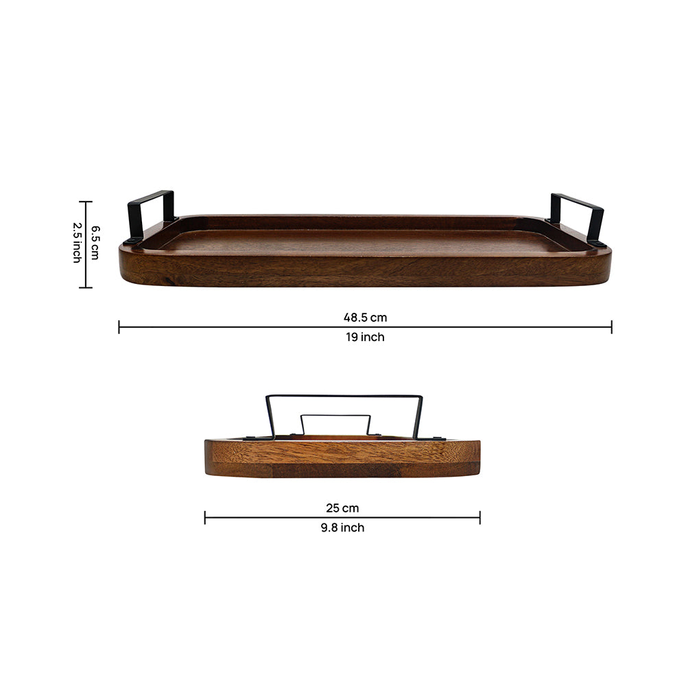 Wooden Serving Tray With Metal Handle