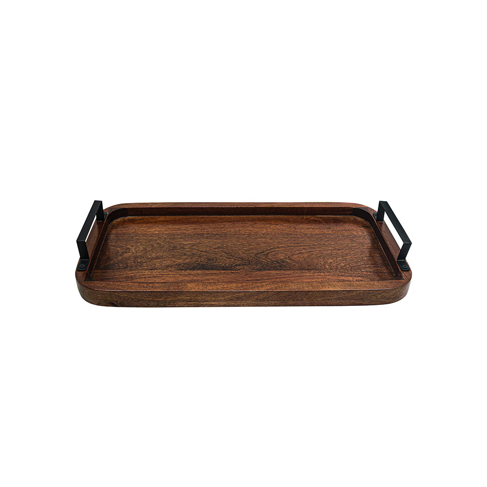 Wooden Serving Tray With Metal Handle