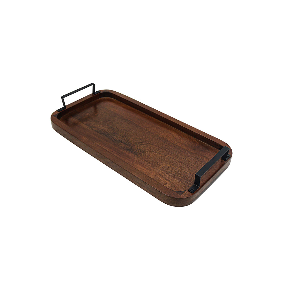 Wooden Serving Tray With Metal Handle