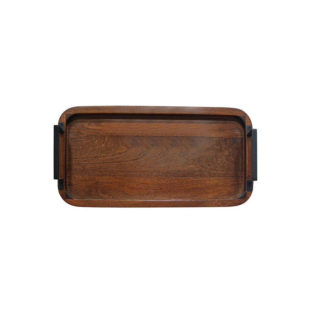 Wooden Serving Tray With Metal Handle