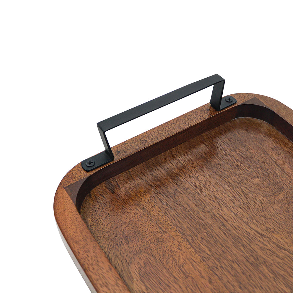 Wooden Serving Tray With Metal Handle