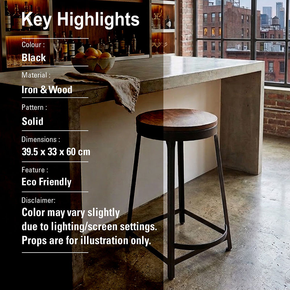 Elvor Metal Stool With Wooden Top - Black