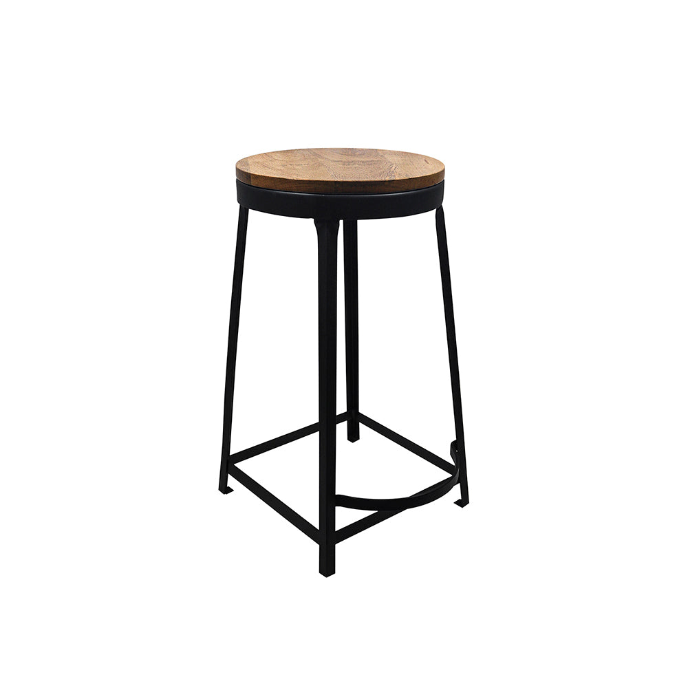 Elvor Metal Stool With Wooden Top - Black