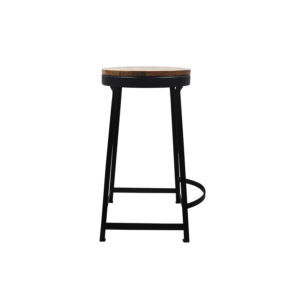 Elvor Metal Stool With Wooden Top - Black
