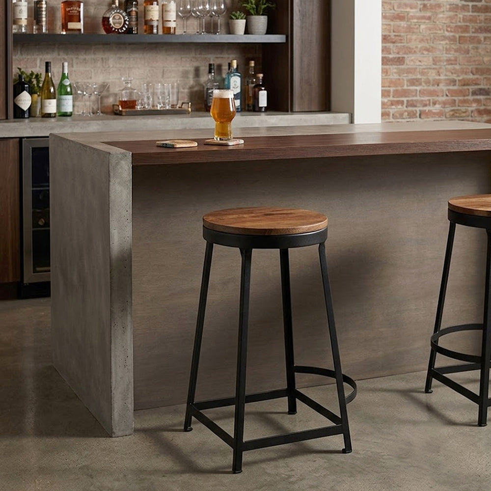 Elvor Metal Stool With Wooden Top - Black