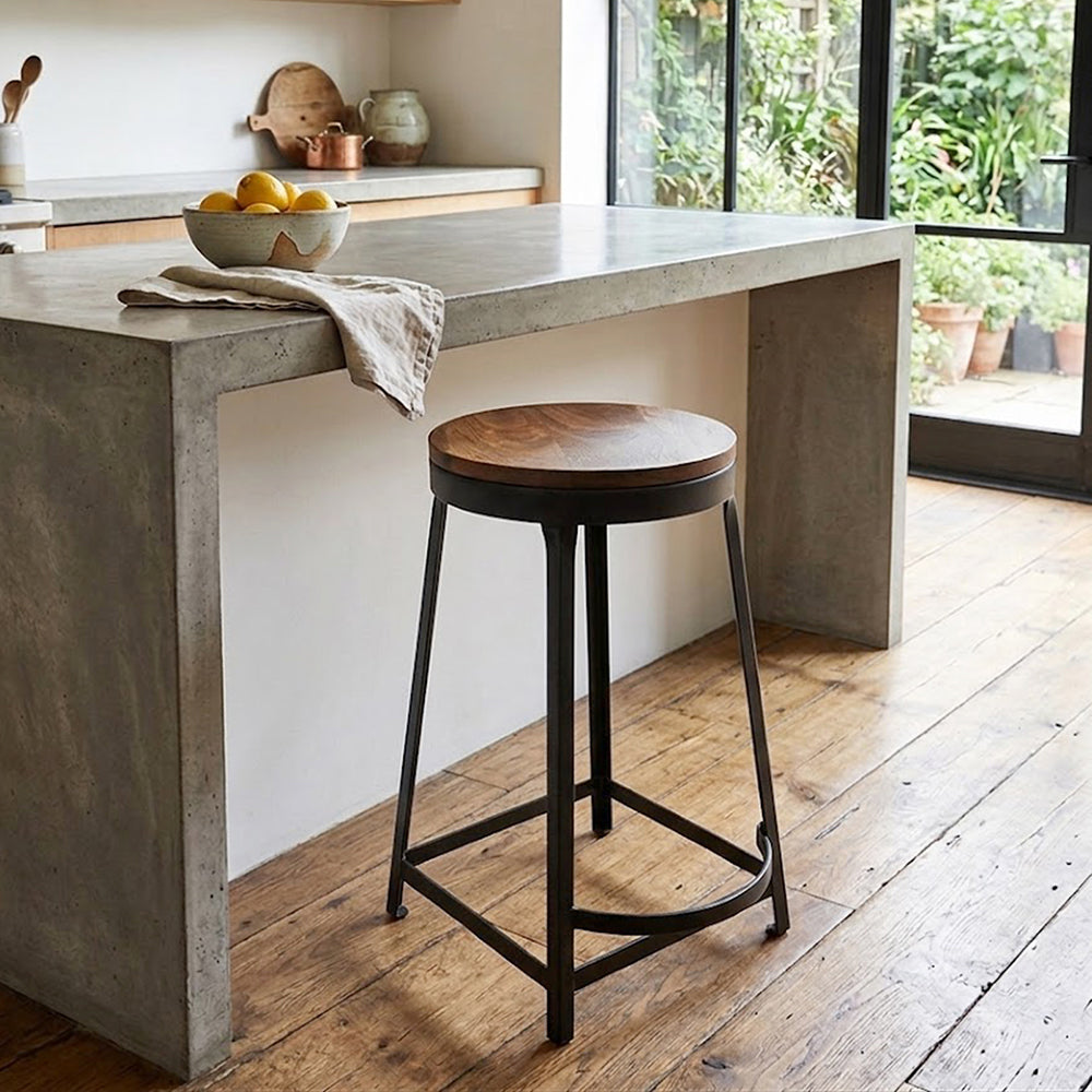 Elvor Metal Stool With Wooden Top - Black