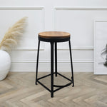 Iron Side Stool With Wooden Top For Indoor-Outdoor, Home & Office