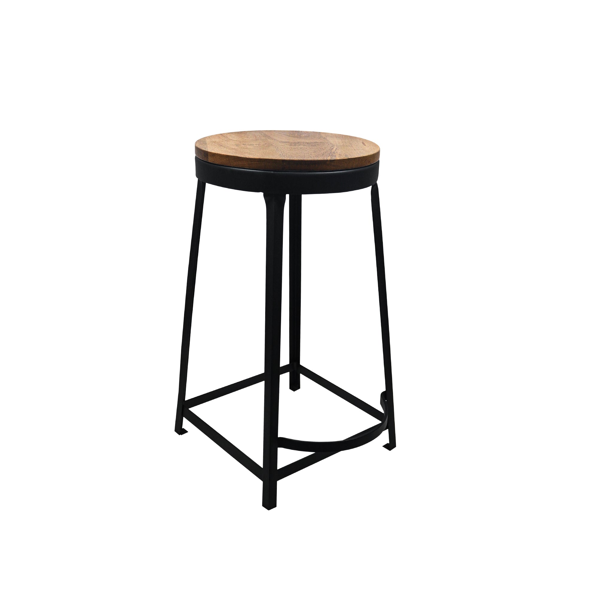 Iron Side Stool With Wooden Top For Indoor-Outdoor, Home & Office